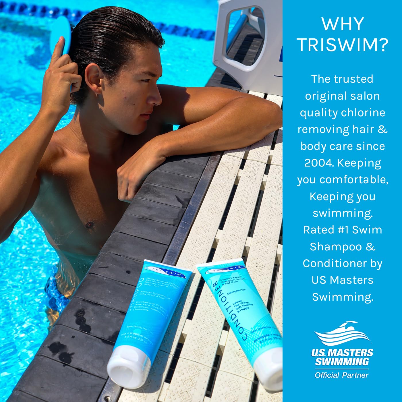TRISWIM Chlorine Shampoo and Conditioner Set - Paraben-Free Swim Care | 8.5 fl oz Each with Aloe Vera & Keratin