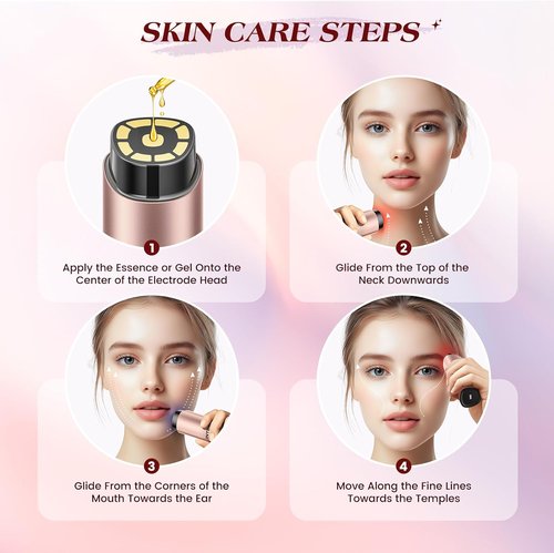 INTEO Microcurrent Facial Device - 3 Modes Red Light Therapy for Face & Neck | Gold Skin Care Massager