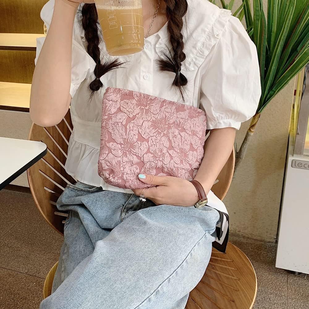 Cosmetic Bags for Women Makeup Bag Large Capacity Purse Travel Toiletry Zipper Storage Pouch Make up Brushes Organizer for Gifts (Digital flower, pink)