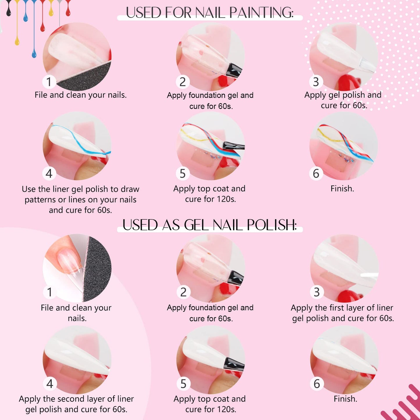 SAVILAND Christmas Gel Nail Polish Liner - 36 Colors Gel Liner Soak Off Nail Polish Gel Polish With Built-in Thin Nail Brush Nail Art DIY At Home Beginner-Friendly French Manicure Kit