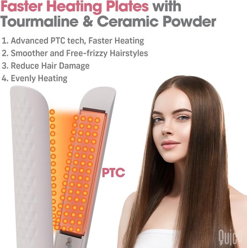 Quico Hair Straightener - Fast Heating Professional Flat Iron | 320℉-450℉ Temp Control, Pink