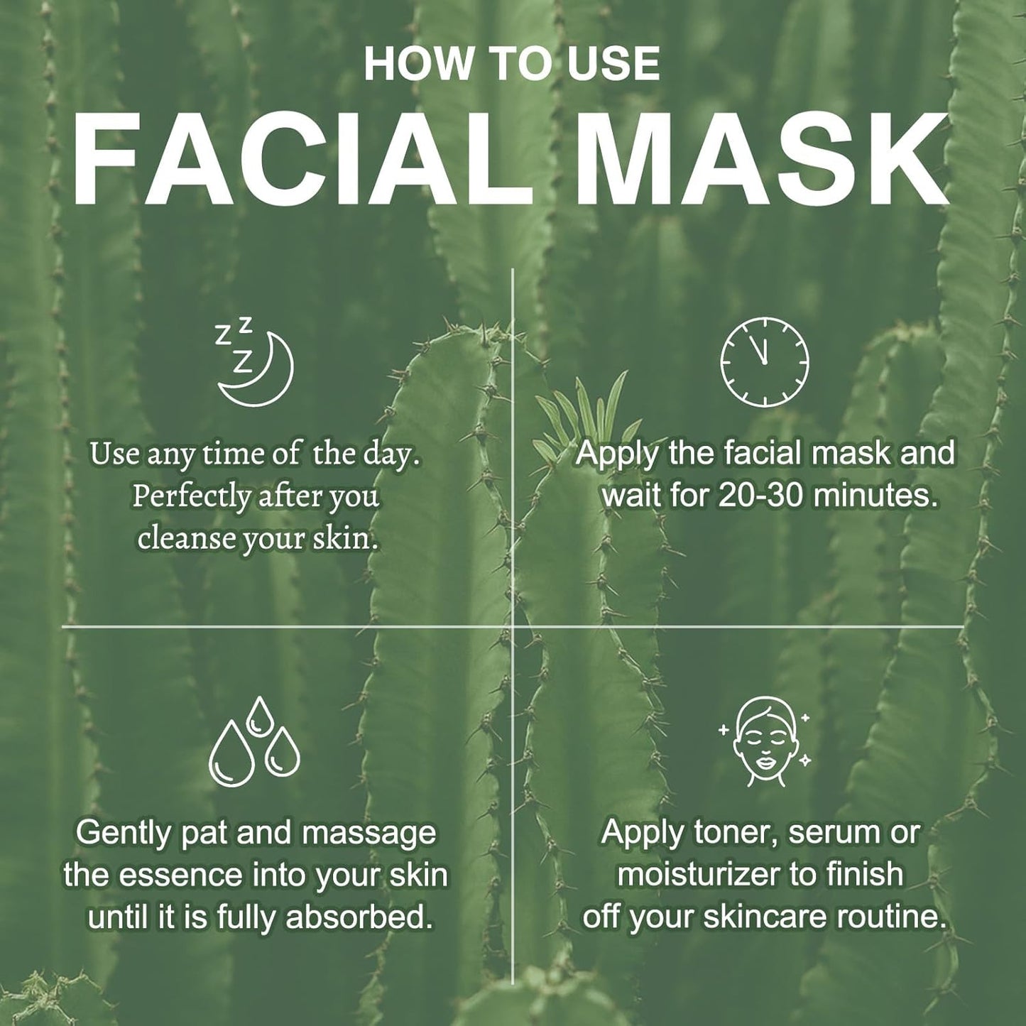 SPRINGSKY Hydrating Face Mask - Natural Cactus & Centella Asiatica for 24HR Moisture | 4 Count