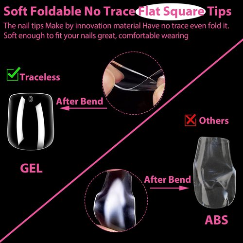 UNA GELLA Extra Short Square Nail Tips XS Short Square Gel Tips 216pcs Press On Nails Full Cover 12 Sizes Clear Fake Nails Extension for Home DIY Nail Salon Soft Gel Tips