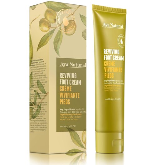 Natural Foot Cream - Moisturizing Olive, Jojoba & Avocado Oils - Fast-Absorbing, Non-Greasy Formula with Tea Tree & Lemon - 100ml / 3.4 fl oz