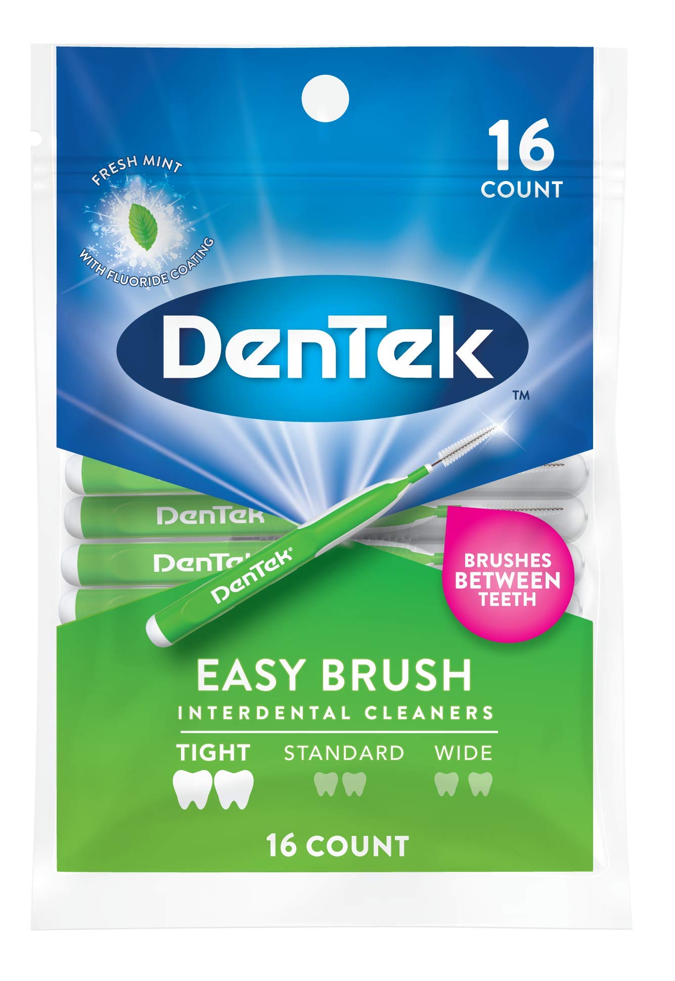DenTek Easy Brush Interdental Cleaners, Brushes Between Teeth, Tight Teeth, Mint Flavor, 16 Count (Pack of 6)