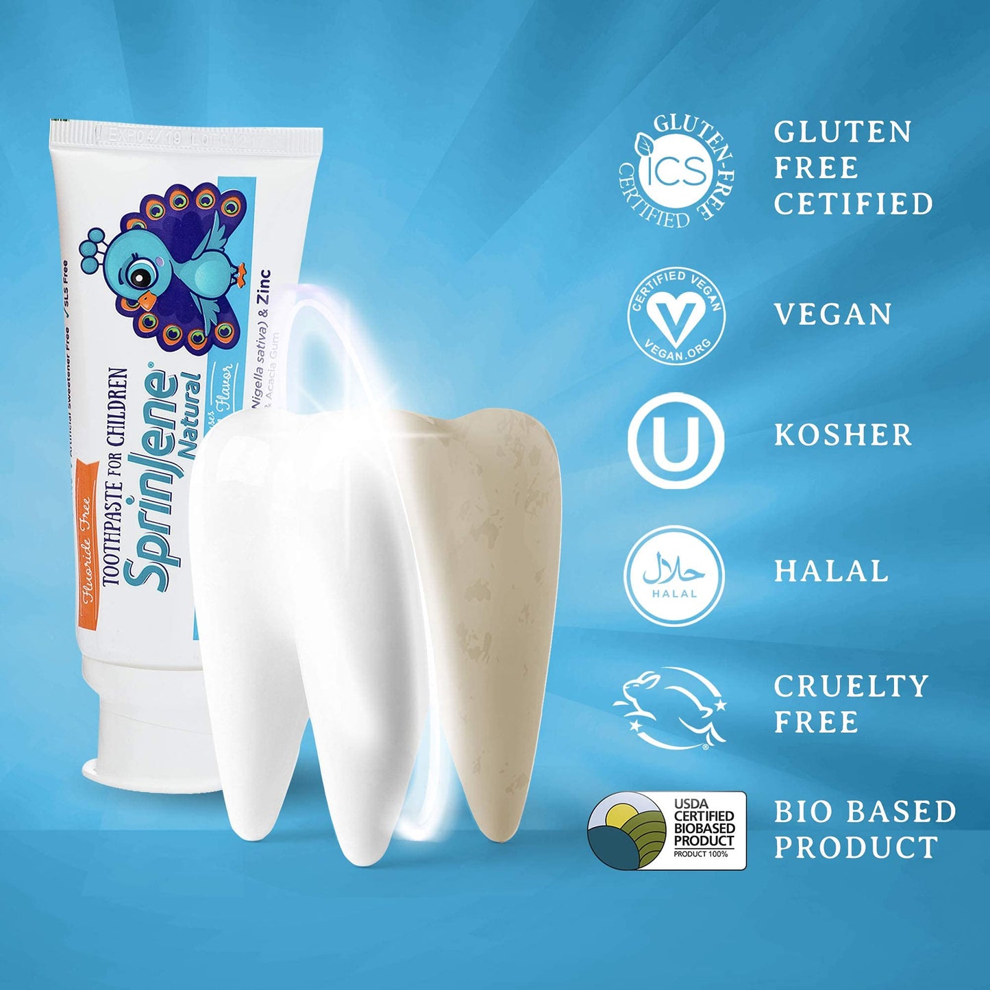 SprinJene Natural Kids Toothpaste, Vanilla | Natural Childrenโs Toothpaste | Fluoride Free Toothpaste for Toddlers | 4 Pack