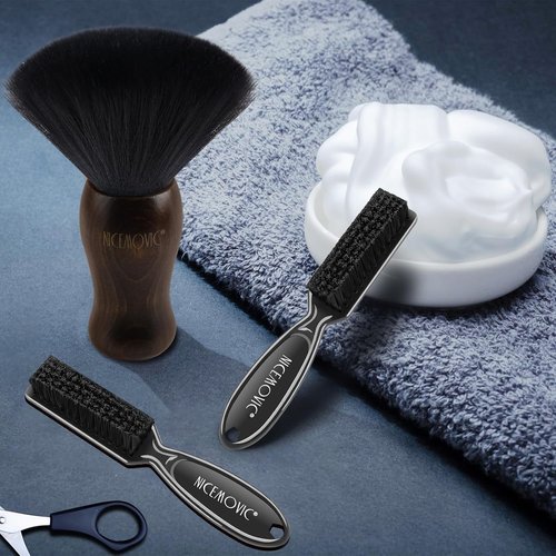 NICEMOVIC 3-in-1 Barber Neck Duster Brush Set - Professional Hair Cutting & Styling Tool | Brown & Black