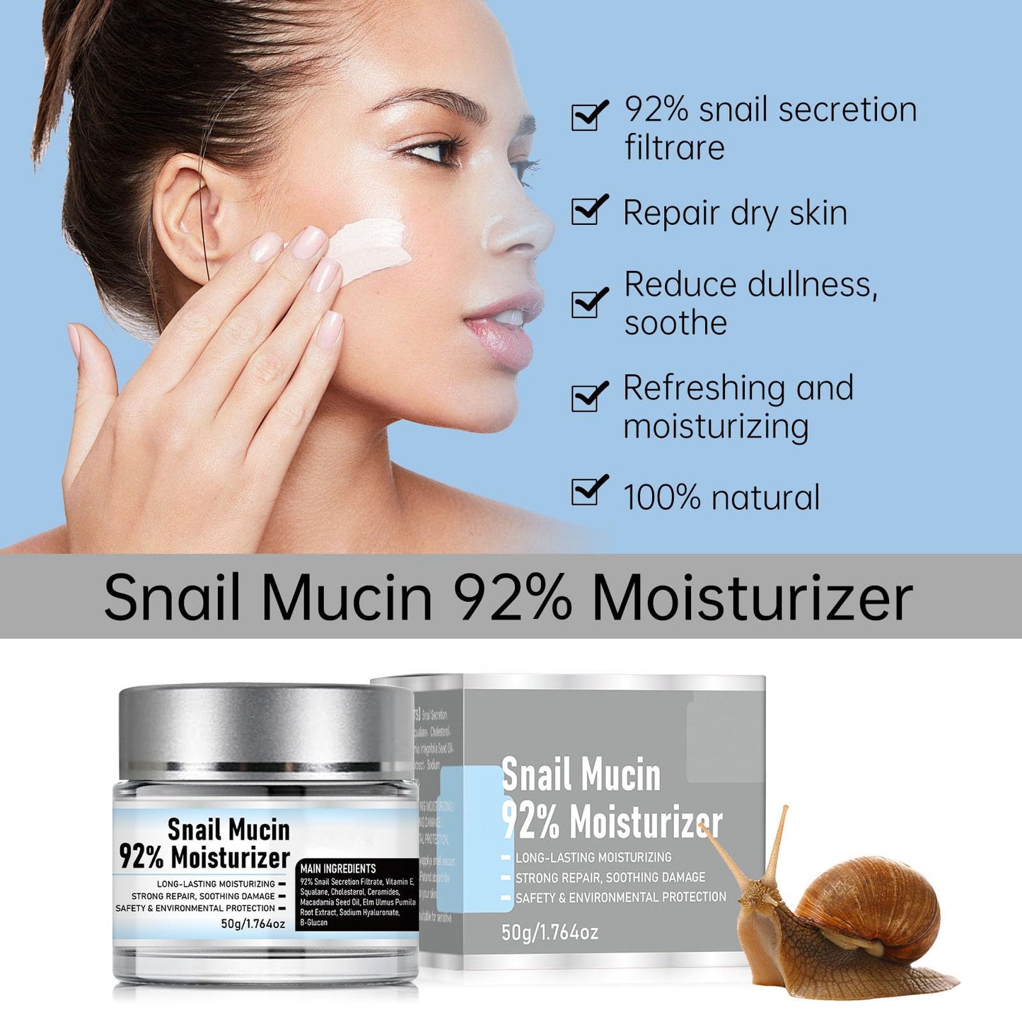 zdiwond Baba de Caracol Original, Crema de Baba de Caracol Original, Snail Mucin 92% Moisturizer Daily Face Gel Cream, Vitamin C Facial Serum, Snail Mucin Moisturizer Set (3)