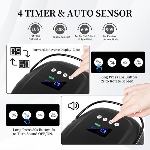 BOMOQING 126W Rechargeable UV LED Nail Lamp, Portable Cordless Nail Dryer with Auto Sensor and 4 Timer Settings, Professional Curing Lamp for Gel Polish and Salon (Black)