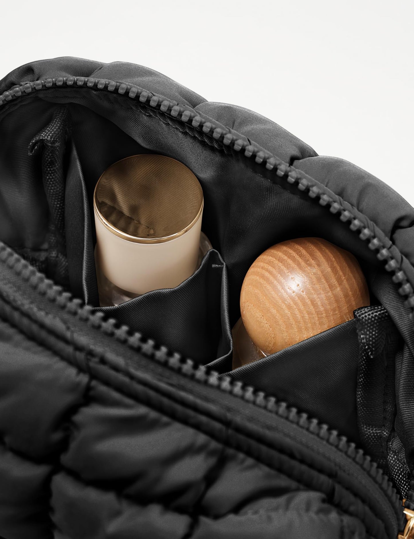 Yarnic Quilted Makeup Bag Cosmetic Bag, Travel Toiletry Bag for Women, Cute Makeup Bag Organizer Puffer Makeup Pouch (S, Black)