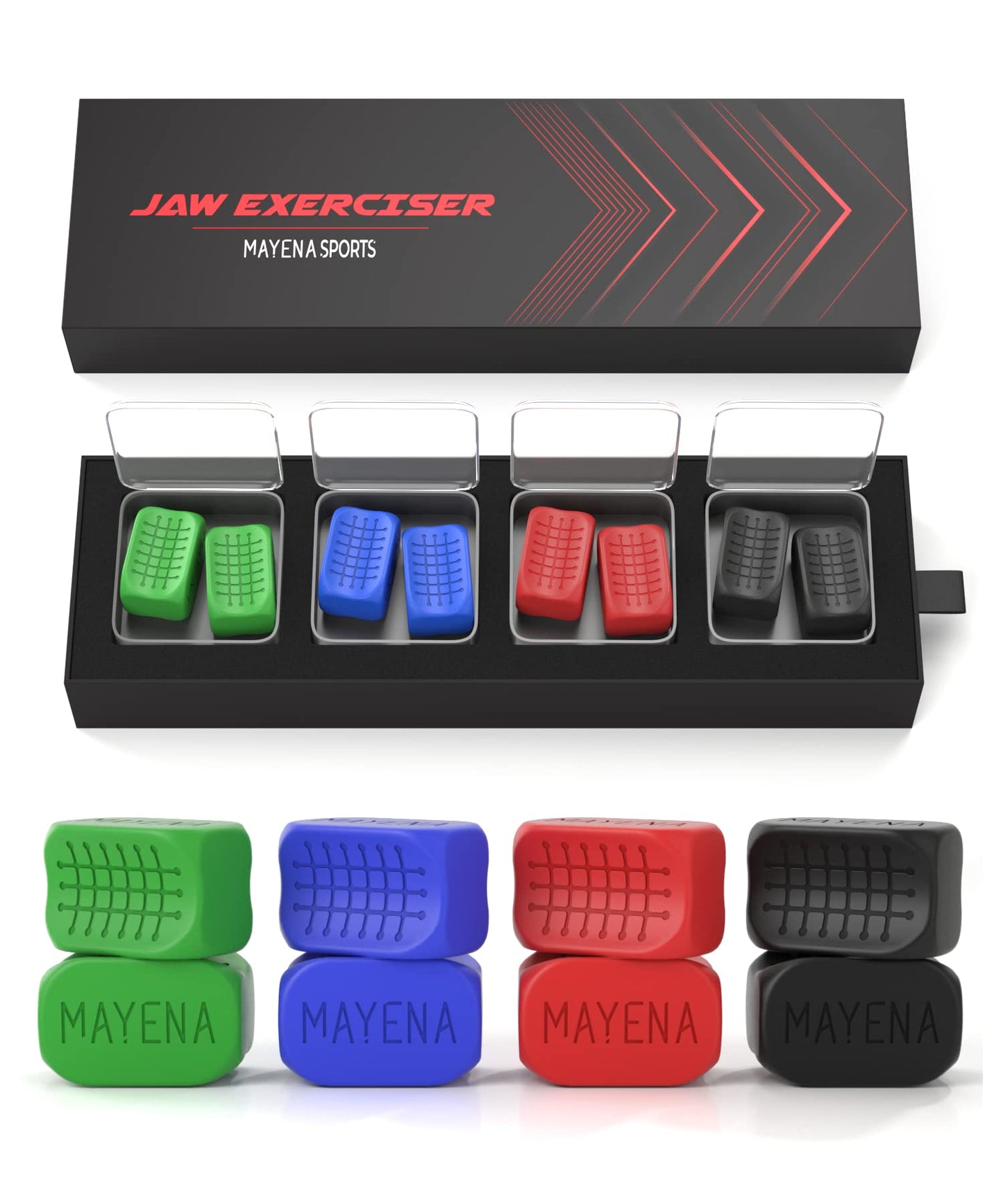Mayena Jaw Exerciser for Men & Women | 4 Resistance Levels Silicone Jawline Exerciser Tablets| Core Strength Upgraded Model | Powerful Jaw Trainer for Multi-Level Users | Slims& Tones the Face