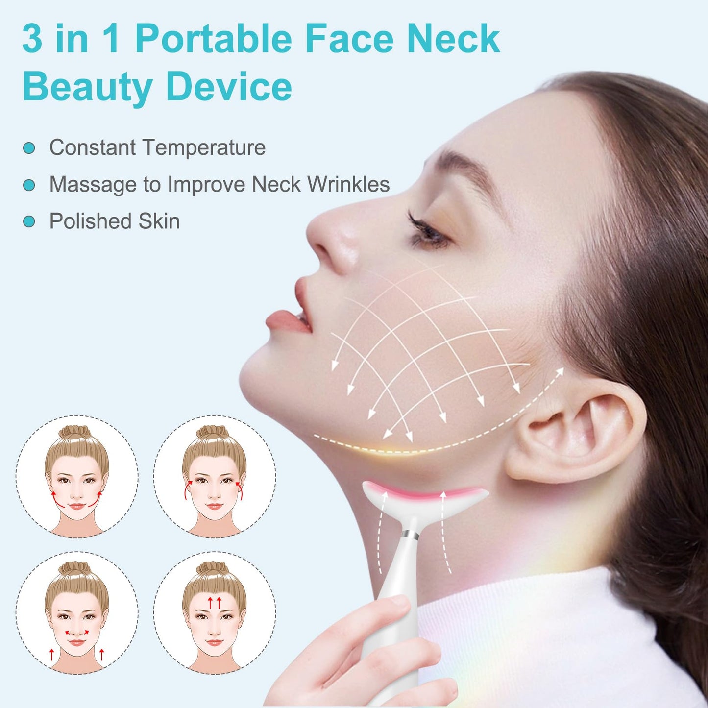 Neck Face Beauty Device, Skin Care Face Massager, 3 in 1 Facial Massage Tool with Heating & Vibration