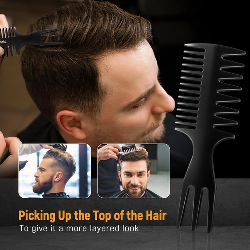 Stylemate 3Pcs Hair Styling Combs Set for Men, Black Barber Wide Tooth Texture Comb for Quiff, Pompadour, Slick Back, Fauxhawk, Undercut