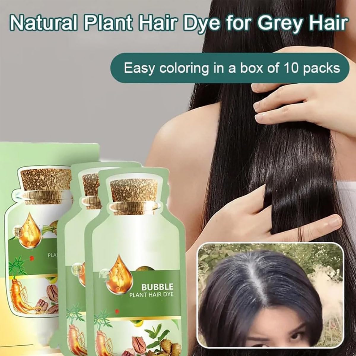 HUANG YI Natural Plant Hair Dye, New Botanical Bubble Hair Dye 30ml 10Packs/Box, Pure Plant Extract for Grey Hair Color Bubble Dye, Botanical Bubble Hair Shampoo (Black Teal)