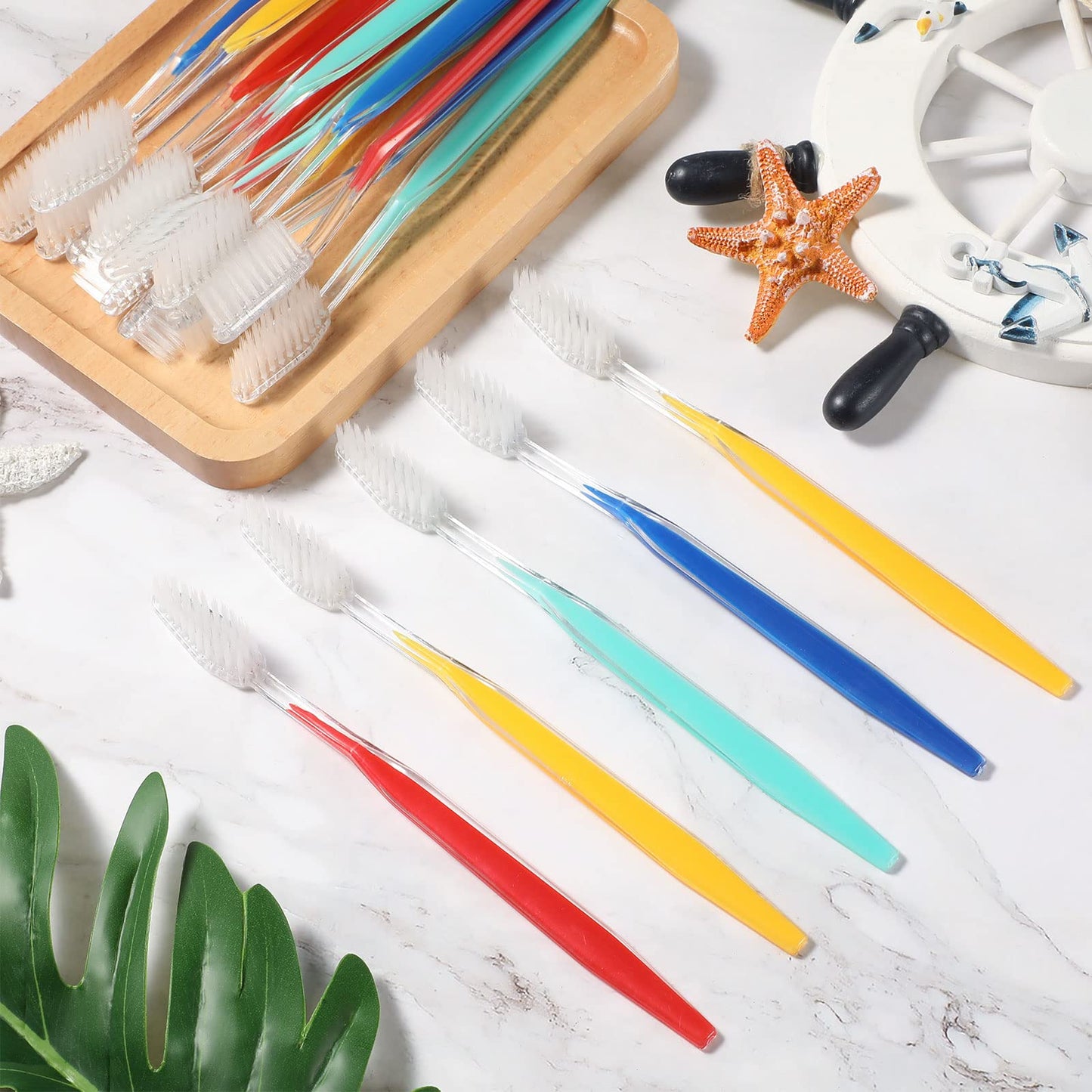 Honeydak 300 Pieces Disposable Toothbrushes Individually Wrapped Toothbrushes Medium Soft Tooth Brush Manual Travel Toothbrush Set for Adults Travel Toiletries, 6 Colors
