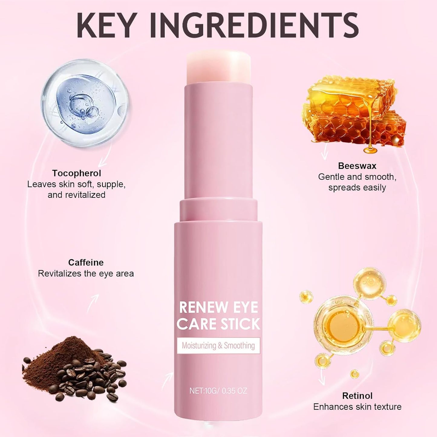 Skiennix Caffeine Eye Balm Stick - Moisturizing Anti-Aging Treatment for Dark Circles & Puffiness | 0.35oz/10g