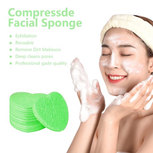 50-Count Facial Sponges Compressed, 100% Natural Cellulose Face Sponge Professional Cosmetic Spa Sponges for Face Cleansing, Exfoliating Mask, Makeup Removal for Travel and Home, Green