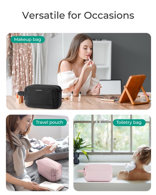 BAGSMART Travel Toiletry Bag for Women, Puffy Cosmetic Makeup Bag Organizer, Large Wide-open Travel Organizer for Toiletries, Dopp Kit Water-resistant Makeup Case for Accessories-Black