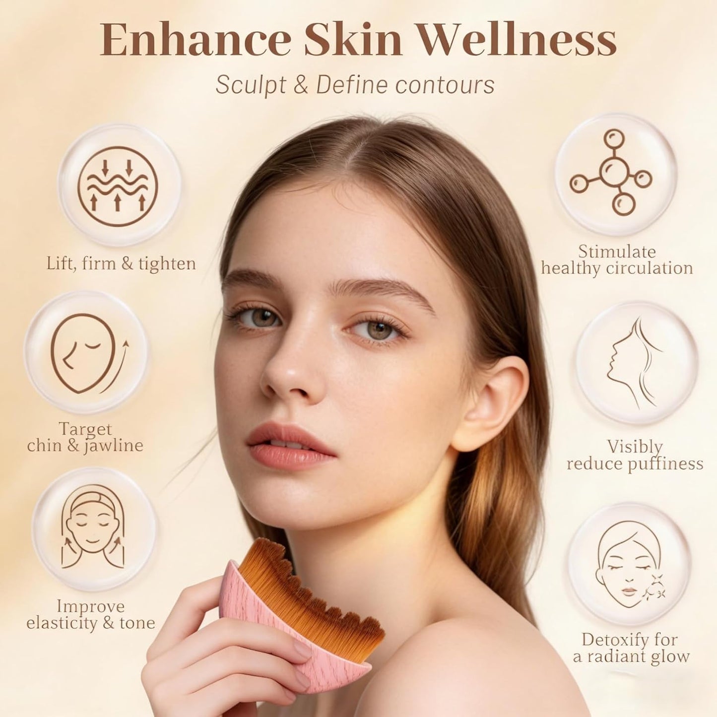 Skiennix Lymphatic Contour Face Brush - Sculpt & Lift for Defined Jawline, Ergonomic Design for All Skin Types (1PCS)