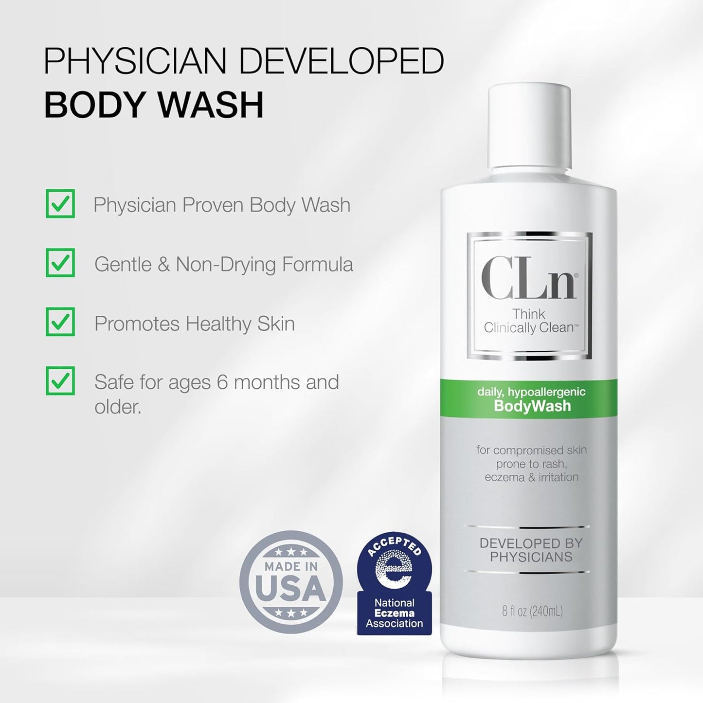 CLn® Body Wash - Non-Drying Formula for Eczema & Dermatitis Relief | Fragrance-Free, 8 fl oz