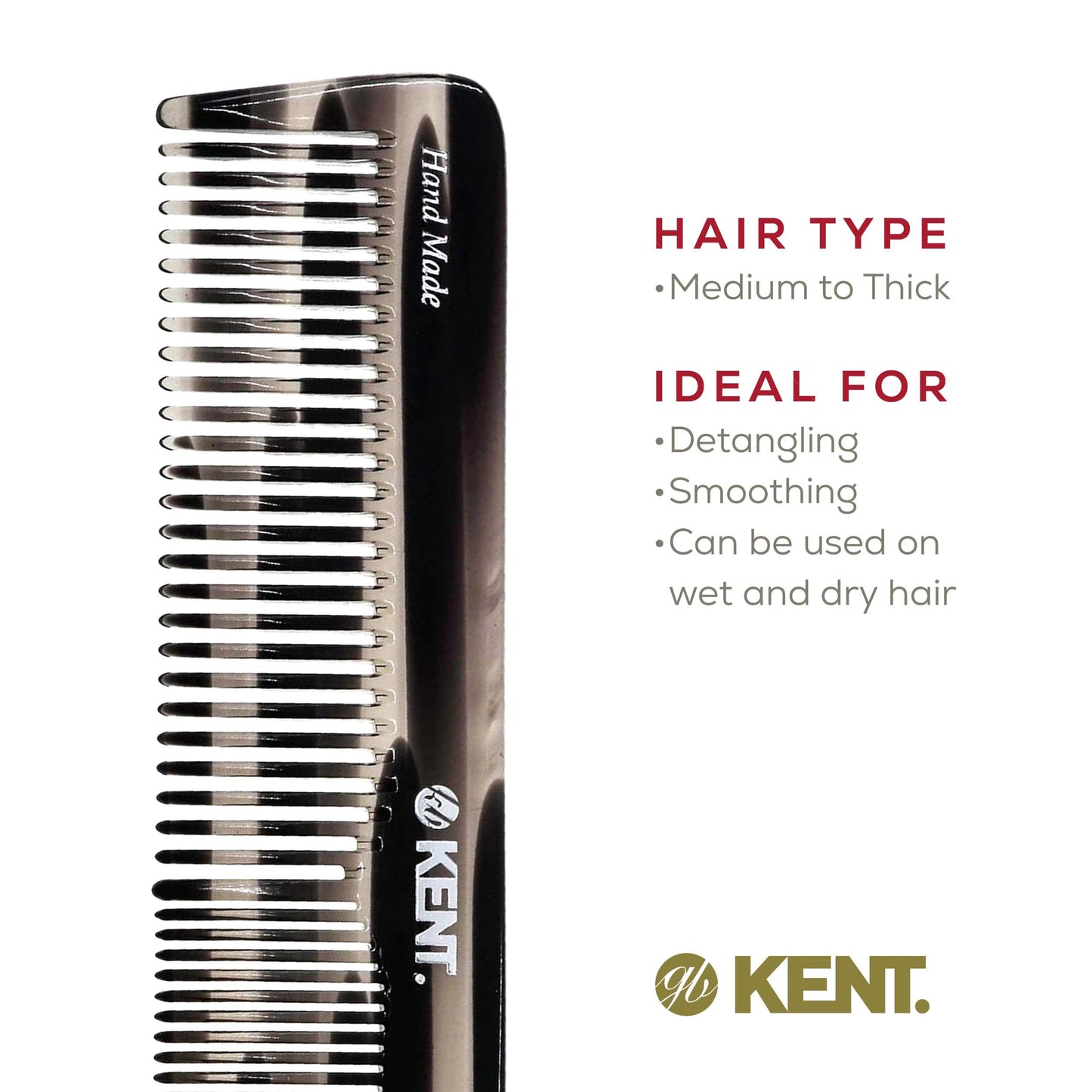 Kent 16TG Fine Tooth Comb and Wide Tooth Comb for Hair, Kent Beard Comb and Mustache Comb for Hair Styling, Travel Comb Grooming for Men and Women