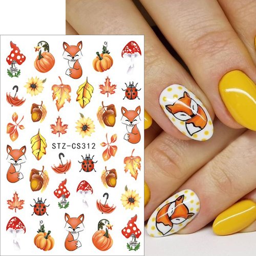 5 Sheets Autumn Maple Leaves Nail Art Stickers Squirrel Pumpkin Nail Decals 3D Self-Adhesive Thanksgiving Pumpkin Nail Sticker Cute Fox Mushroom Nail Supplies for Women Girls DIY Manicure Decoration