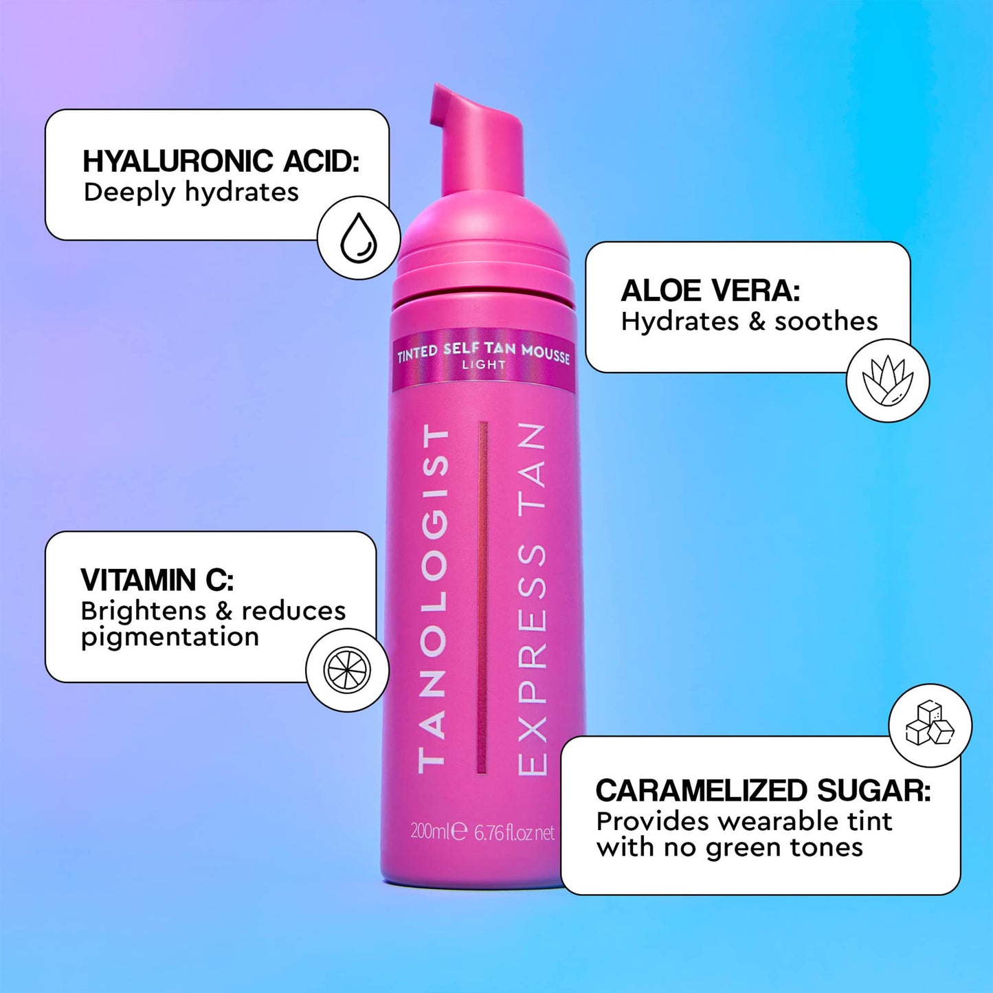 Tanologist Tinted Self-Tan Mousse - Light - Express Tan, Quick Drying & Long Lasting - Dermatologist Tested Self Tanning Foam - Tanning Mousse with Hyaluronic Acid, Vitamin C & Aloe - 6.76 fl oz