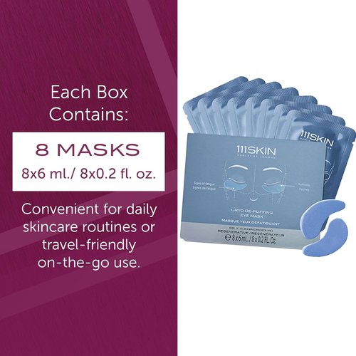 111SKIN Cryo De-Puffing Eye Mask - Hydrating Under Eye Patches with Seaweed Extract & Peptide Complex | 8 Pairs, Blue
