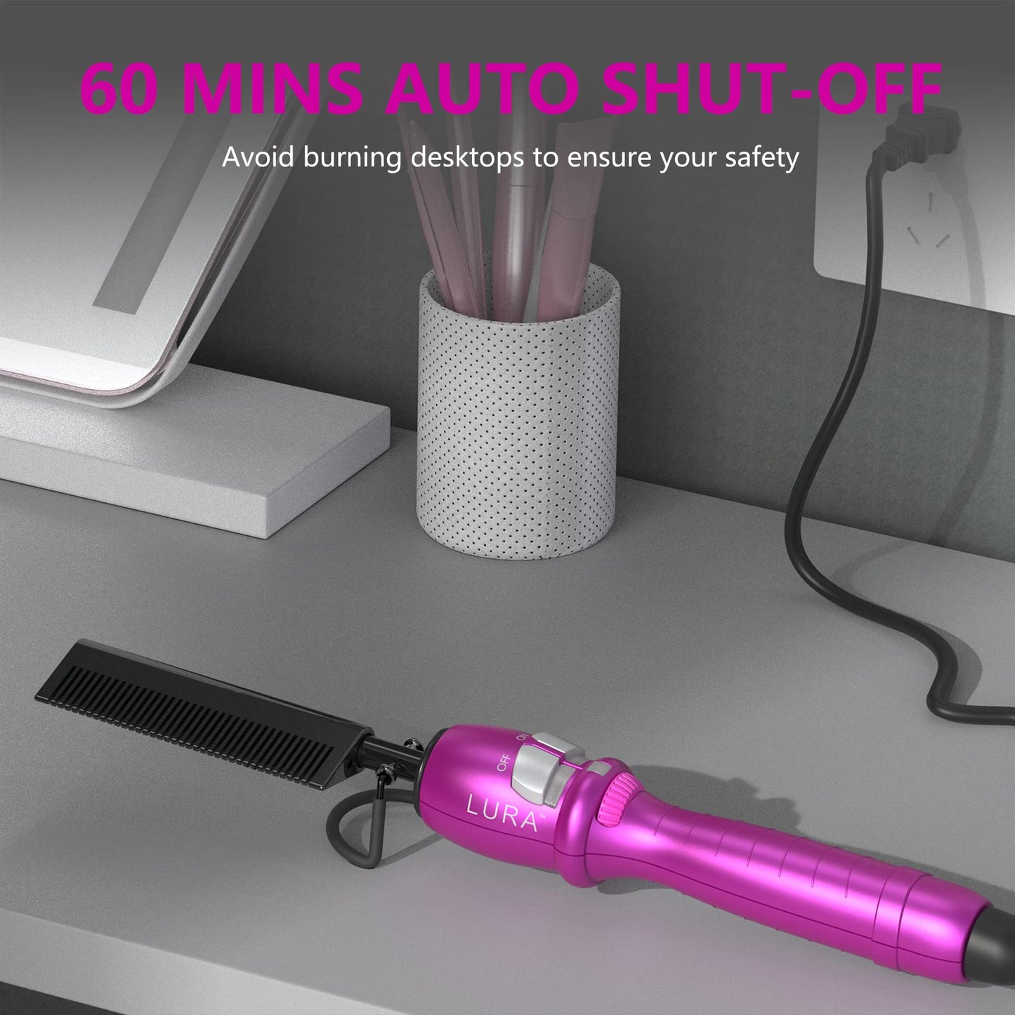 200-500°F Pink Heat Comb: Electric Pressing, Straightening, and Styling Tool for Lace Front Wigs, Black, African American, and Afro Hair