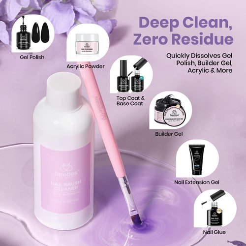 Beetles Nail Art Brushes Cleaner and Conditioner 85ml/2.87 Fl.Oz Nail Brush Restorer Quick Clean Break in Manicure Brush of Gel Polish, Nails Extension Gel, Dip Powder, Acrylic Builder DIY and Salon