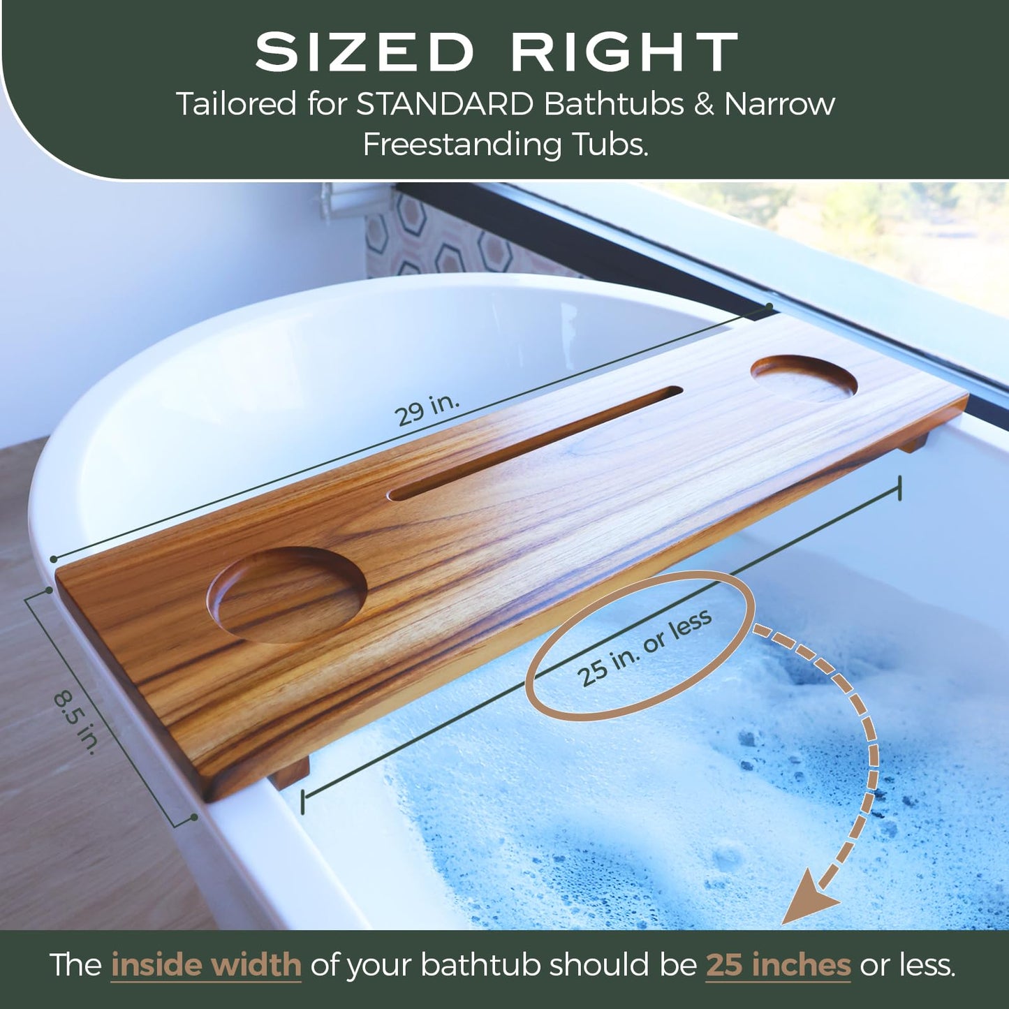 Superior Teak Bathtub Tray for Standard Tubs - Towel & Gift Box Bundle - Sustainable Minimalist Wood Bath Tray for Tub - Anti-Slip Bath Table Tray - Bath Caddy 29 in.