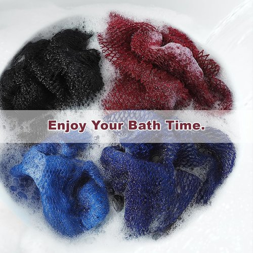African Exfoliating Net Sponge by Skiennix - 4-Piece Bath Scrubber Set | Authentic Body Exfoliation (Black, Blue, Brown)