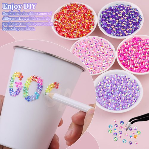 9000Pcs Resin Jelly Rhinestones with Tweezers for Crafting, Mixed-Color 5mm Flatback Gems, Bedazzling Crystal with 3Pcs 10ml B7000 Jewelry Glue for DIY Crafts Clothing Tumblers Shoes Nail Art
