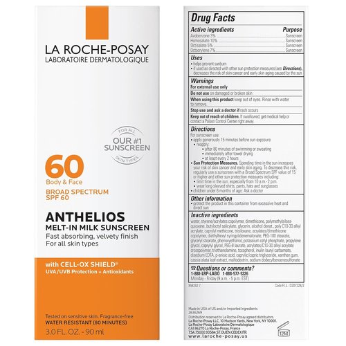 La Roche-Posay Anthelios Melt-In Milk Sunscreen SPF 60 - Lightweight, Oil-Free Protection for Face & Body