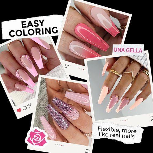 UNA GELLA Long Coffin Nail Tips: 216pcs Coffin Acrylic Fake Nails Full Cover Gel Nail Tips Press On Nails Clear Tips for Nail Extension DIY Salon 12 Sizes