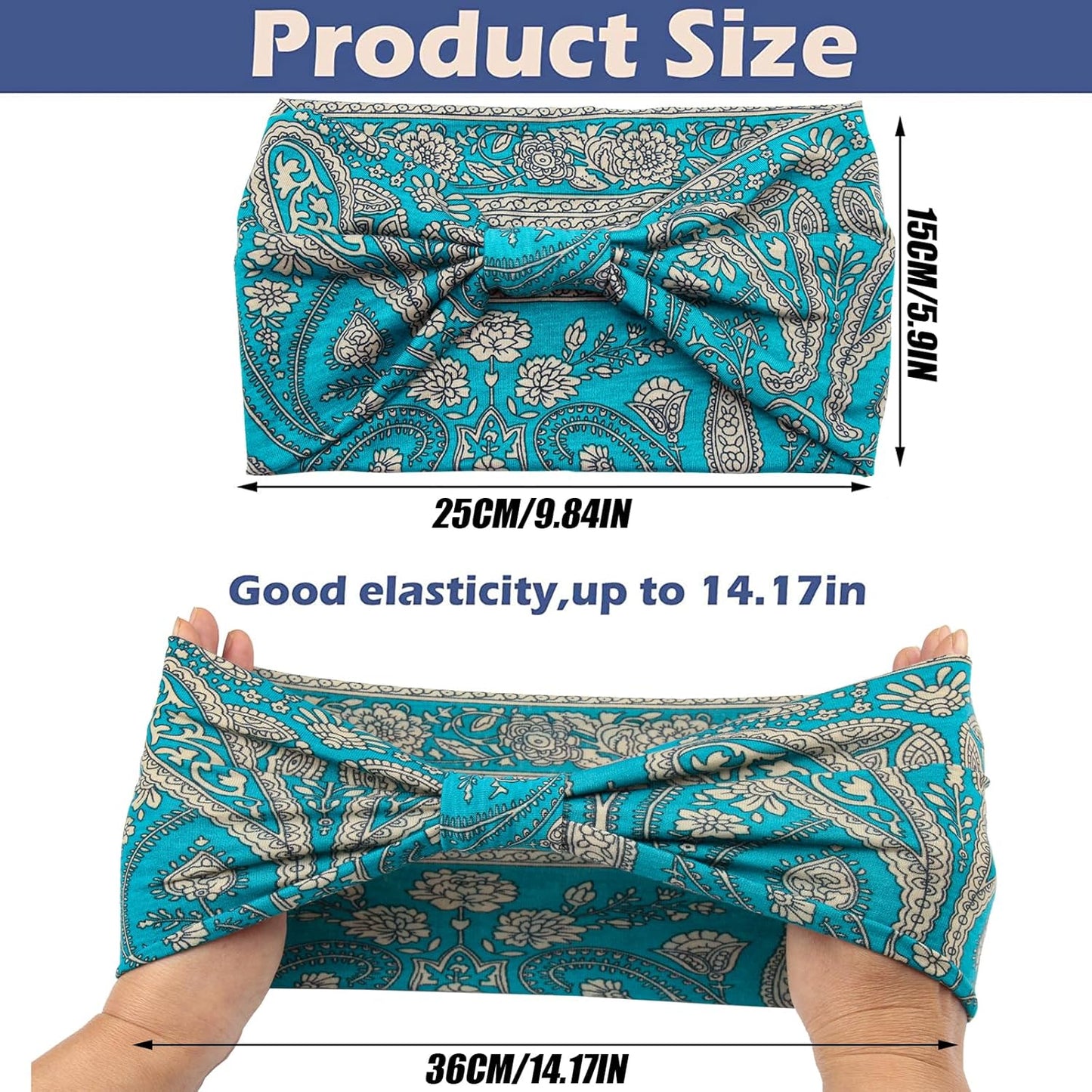 Yeshan Women's Wide Boho Knotted Non-Slip Turban Headwraps - Stretchy Bandeau Hair Bands for Sports, Yoga, Workouts, Pack of 8