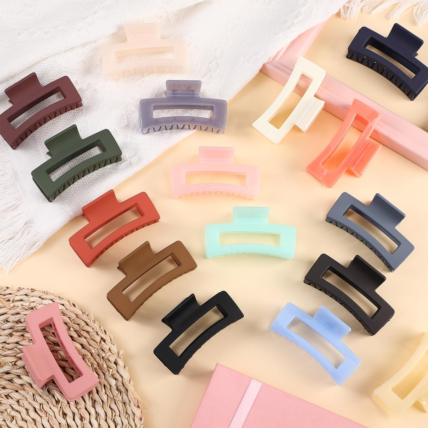 Tigeen 34 Pcs Matte Square Non-Slip Hair Accessories - 3.3" Medium Rectangular Claw Clips for Women, Girls, and Thin Hair Styling