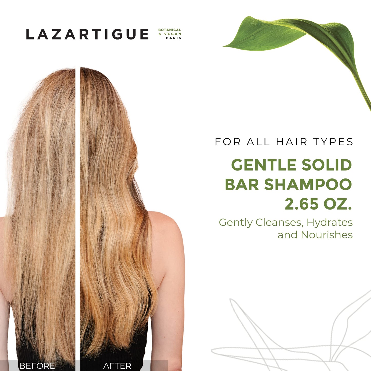 Lazartigue Nourishing Shampoo Bar | Hydrates & Nourishes All Hair Types. 93% Natural Ingredients. Softens Hair and Restores Suppleness. Vegan, Plastic- Free, Sulfate & Silicone Free, 2.65 Oz.