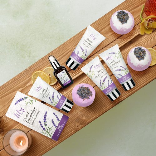 18 Pcs Lavender Valentines Day Gifts Bath and Body Gift Basket Set for Women Spa Kit Spa Gift Basket Set for Christmas Mom Birthday Gifts for Women Spa Set Bath Set Spa Gift Set for Women Mothers Day