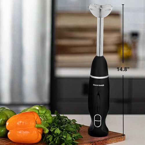 OVENTE Immersion Hand Blender, 300W Corded Electric Handheld Stick Mixer with 2 Mixing Speeds and Stainless Steel Blades for Smoothies, Purees & Baby Food, Black HS560B