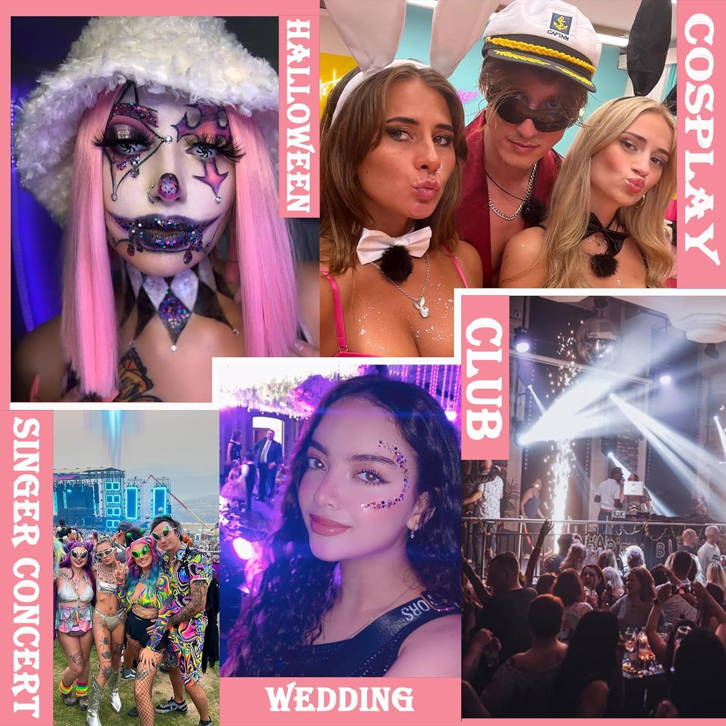 Skiennix Body Glitter Gel - Chunky Sequins for Festivals & Concerts | 150ml White, Silver & Pink