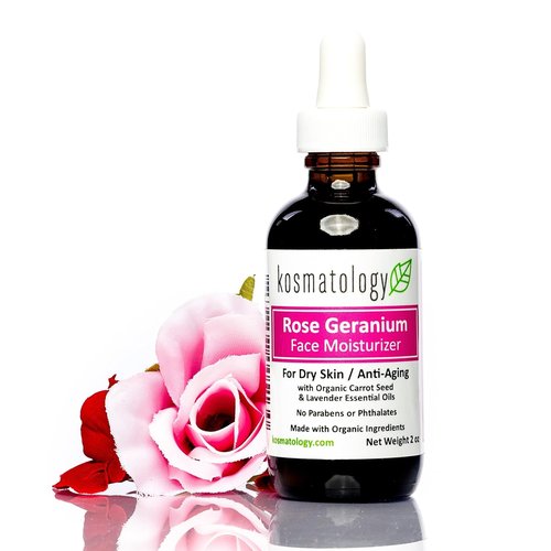 Kosmatology Rose Geranium Facial Moisturizer - Anti-Aging Hydration for Dry & Sensitive Skin | Vegan | 2 fl oz