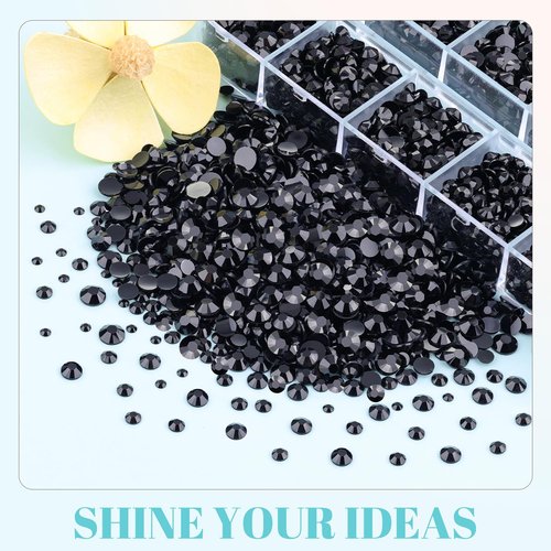 6100Pcs Resin Rhinestones for Crafting with 2Pcs 10ml B7000 Jewelry Glue, 1 Box Flatback Crystals Diamond (Black) for Bedazzling Crafts DIY Nail Art Non Hotfix Gems for Clothing Shoes Tumblers