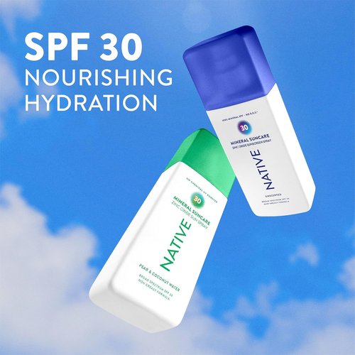 Native Mineral Sunscreen Spray SPF 30 - 100% Mineral Zinc Oxide, Pear & Coconut Scent, Vegan - 7 oz