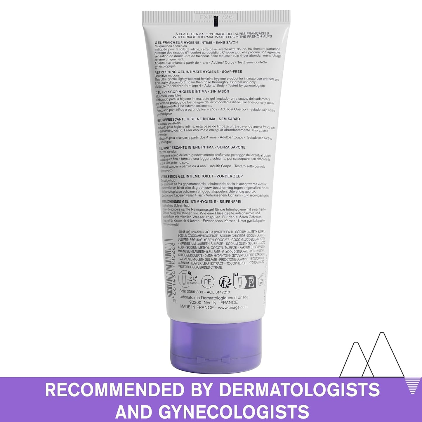 Uriage Gyn-Phy Intimate Wash - Refreshing Daily Hygiene Gel for Sensitive Areas | Foaming Floral Fragrance