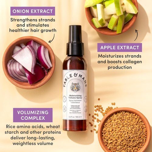 Fable & Mane Moisturizing Volume Spray - Softens & Plumps for Thicker Hair | Non-Sticky Heat Protection