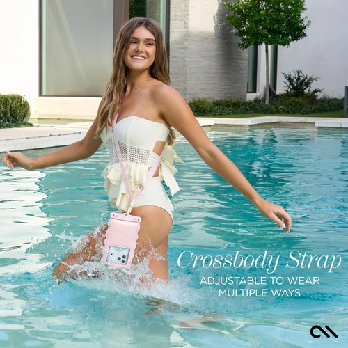 Case-Mate Wavy Waterproof Phone Pouch - Large Floating Case with Crossbody Lanyard - Ideal for Travel | Ballet Pink Twinkle