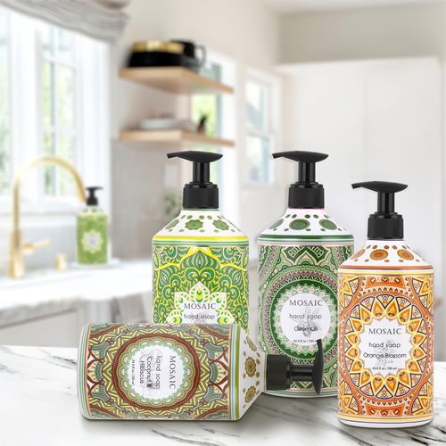 Mosaic Liquid Hand Soap Gift Set - Olive Oil, Coconut & Hibiscus, Gardenia, Orange Blossom | 4 x 24.6 Fl Oz Bottles