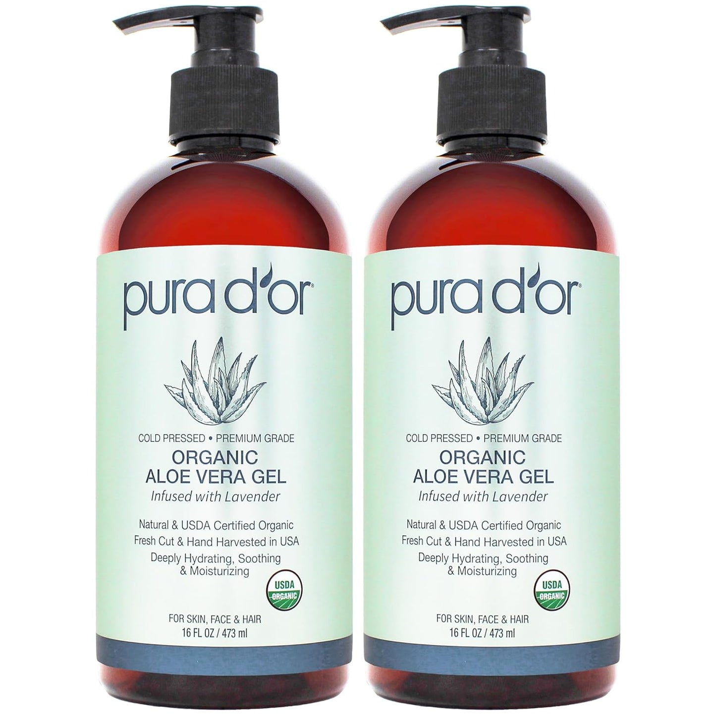 PURA D'OR ORGANIC Aloe Vera Gel Lavender (16 Oz X 3) All Natural - ZERO Artificial Preservatives - Deeply Hydrating & Moisturizing - Sunburn, Bug Bites, Rashes, Small Cuts, Eczema Relief - Skin & Hair