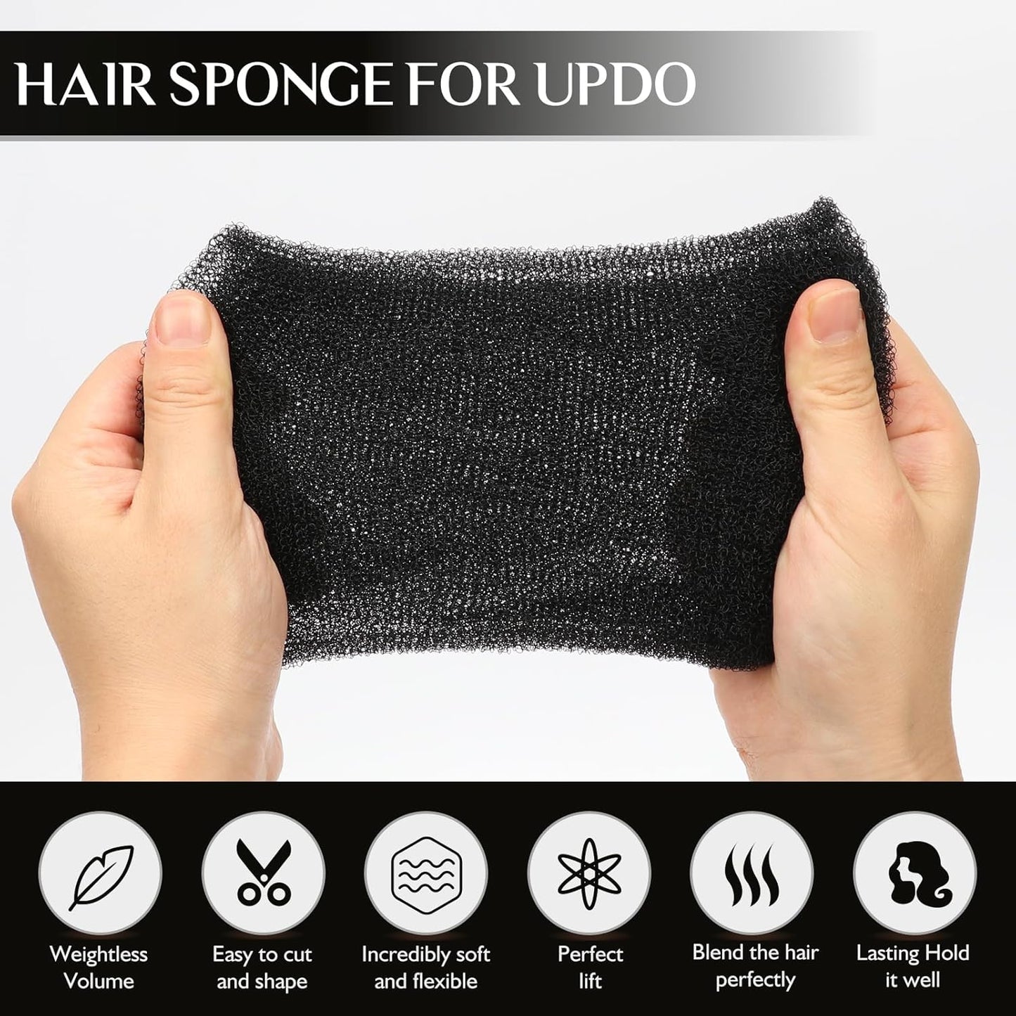 Hair Filler and Hairpins for Updo, Hair Sponge for Updo, Hair Padding,Hair Donuts for Updos, Volume Hair Bumps it Tool, Black